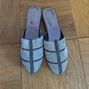 Women's Beaded Slide Mules in Silver and Black